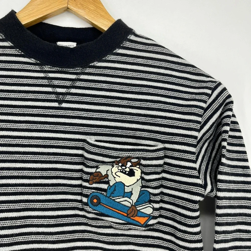 Warner Bros Studio Store Kids Taz Snowboarding Striped Long Sleeve Shirt M 1996